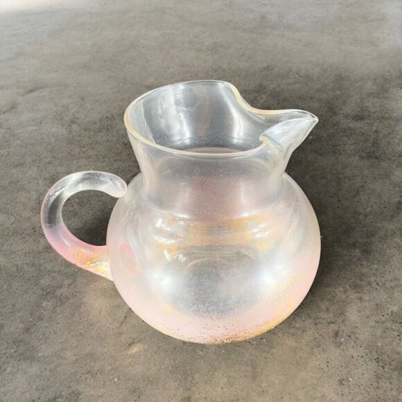 Mid Century Light Pink Glass Pitcher Carafe Miniature With Gold Flecks All Over - Picture 3 of 16